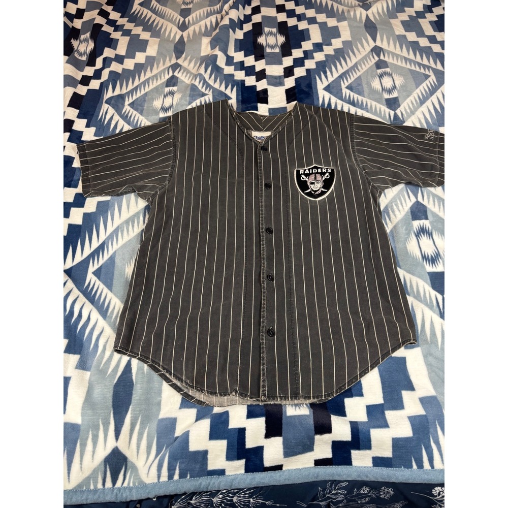 Vintage Chalk Line LA Raiders Pinstripe Baseball Jersey Mens Medium Faded Black